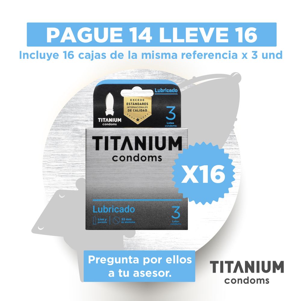 Pague 14 lleve 16 cajas de Condones Titanium